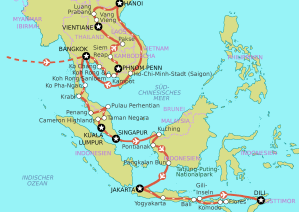 Planned route through Southeastasis